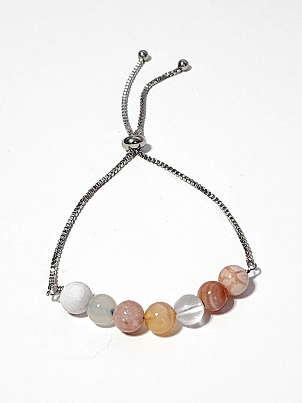 Beige & white gemstone slider bracelet